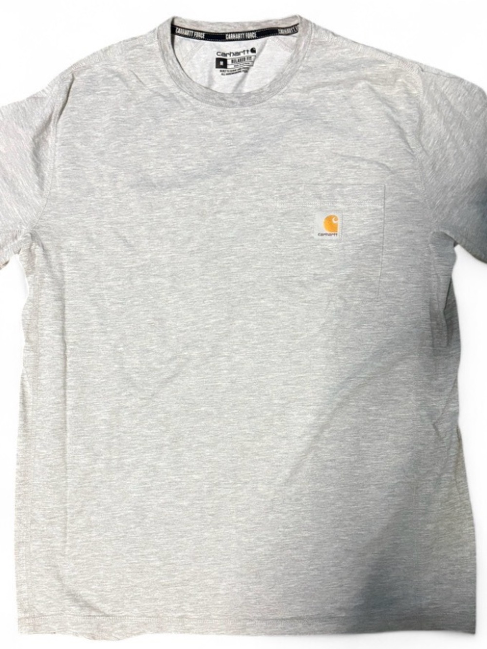 Carhartt Light Heather Gray Short-Sleeve Pocket Tee with Yellow Logo